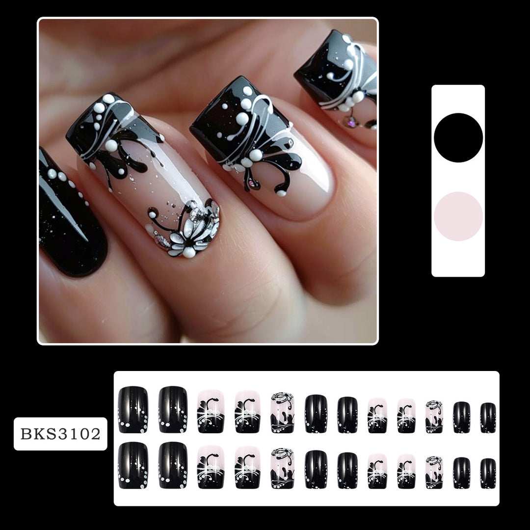 Künstlerisches dekoratives Press-On-Nagelset mit floralem und abstraktem Design