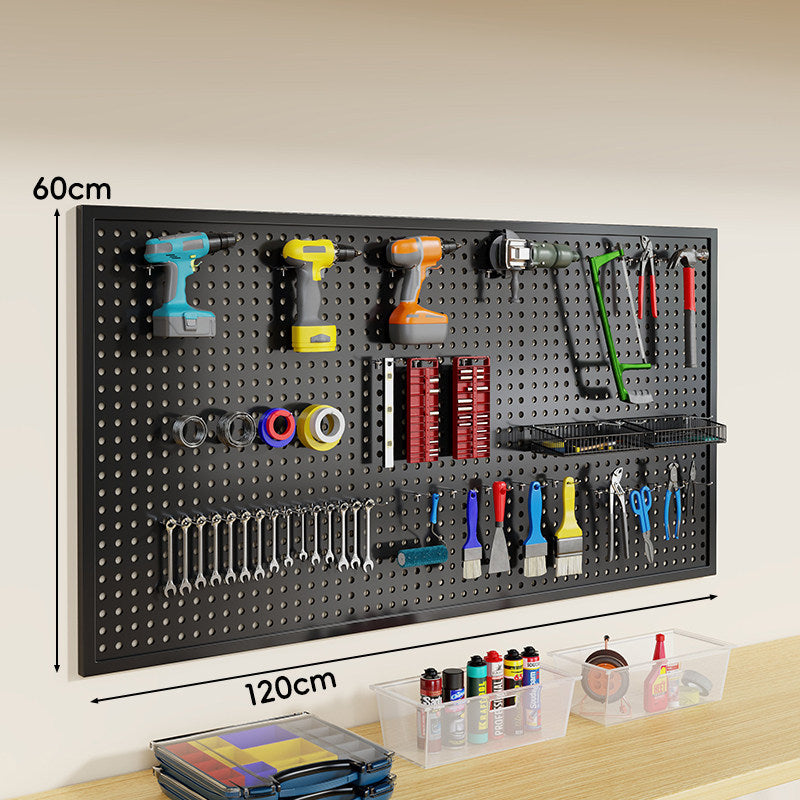 Wandmontiertes perforiertes Metall-Pegboard-Werkzeugorganisator-Panel mit modularen Haken und Aufbewahrungsbehältern