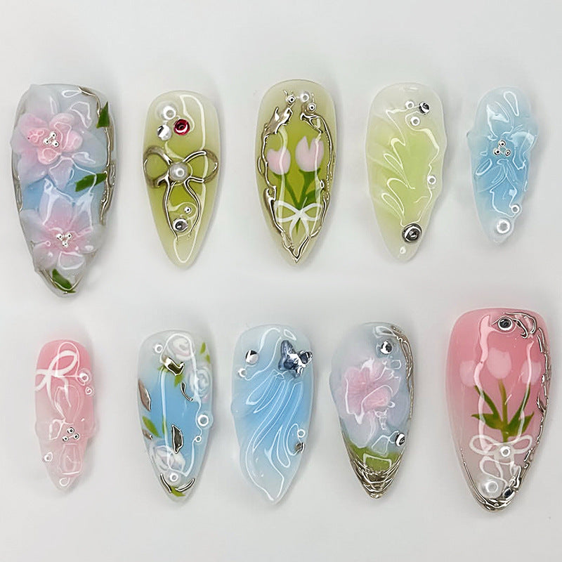 Florale artikulierte Press-On Nagelset Karnz