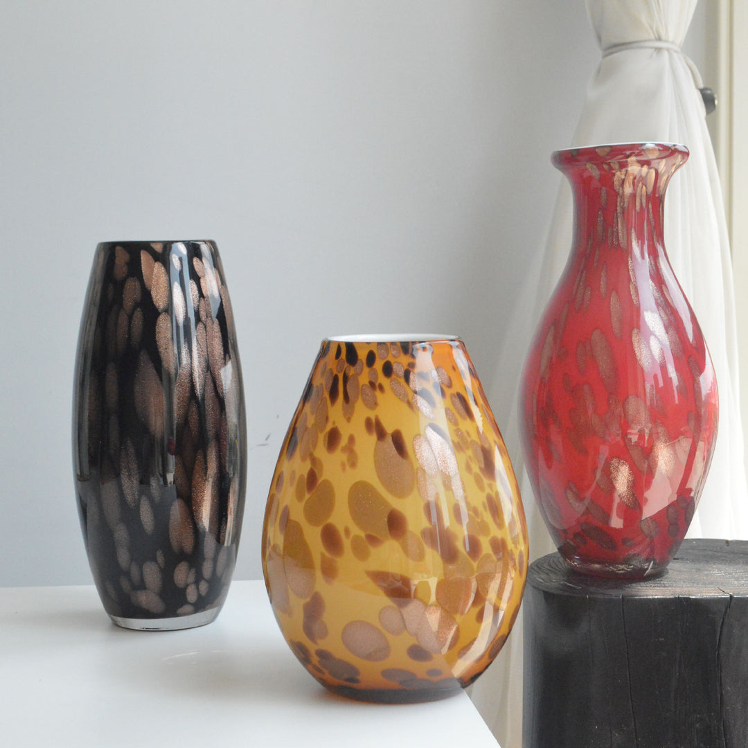Mouth-Blown Gesprenkelter Glasbirnenvase mit Schmalem Mund und Hochglanz-Finish Karnz