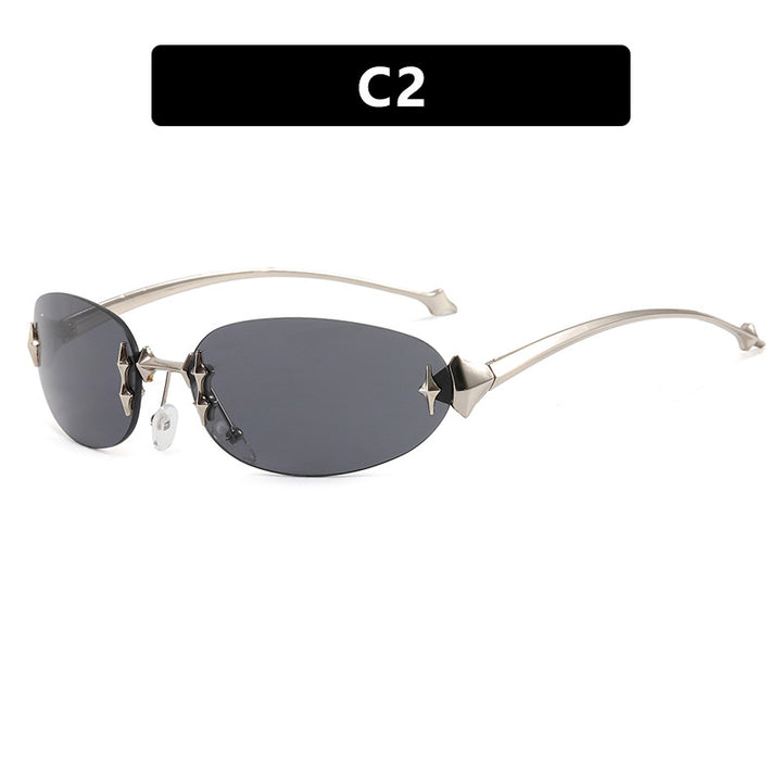 Damen modische Sonnenbrille im futuristischen Design mit verspiegeltem Rahmen Karnz