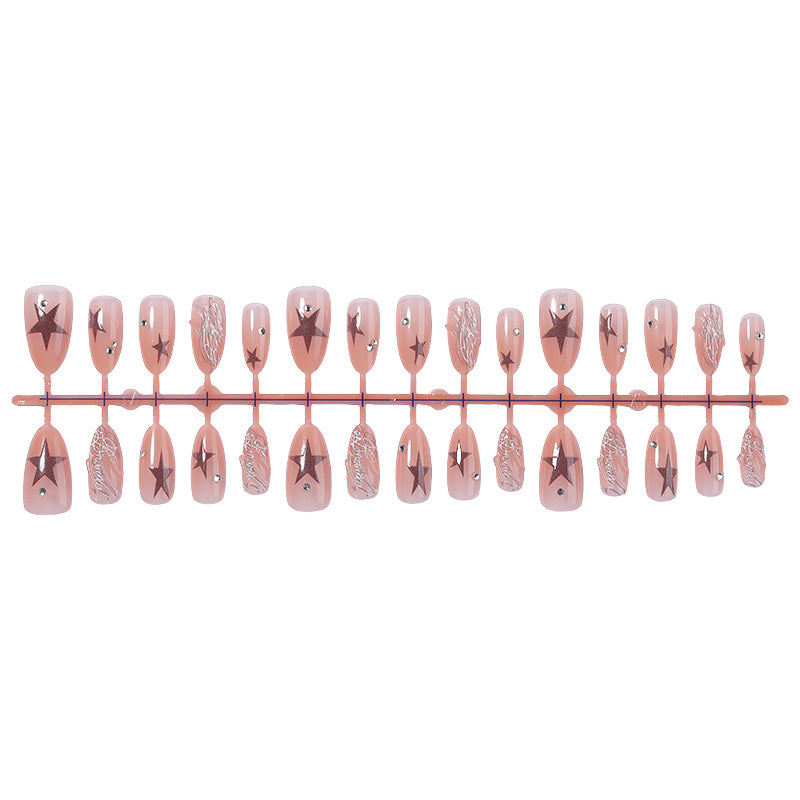 Künstlerisches Press-On Nail Set mit Stern- und Perlenakzenten Karnz
