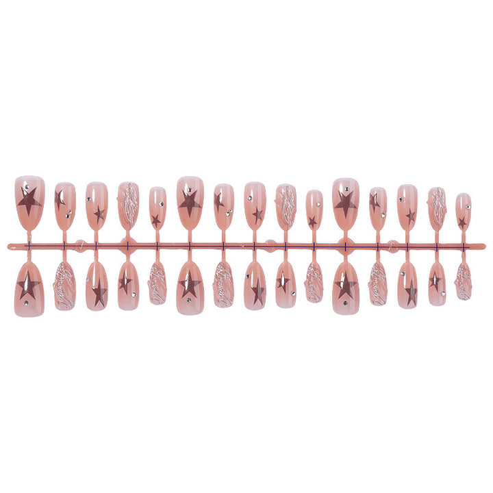 Künstlerisches Press-On Nail Set mit Stern- und Perlenakzenten Karnz