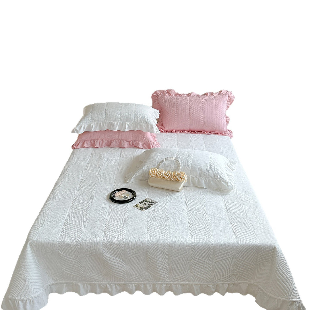 Leichte Baumwoll-Mischung Matelassé Rüschende Tagesdecke & Dekoratives Kissenbezug Set