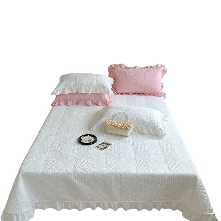 Leichte Baumwoll-Mischung Matelassé Rüschende Tagesdecke & Dekoratives Kissenbezug Set