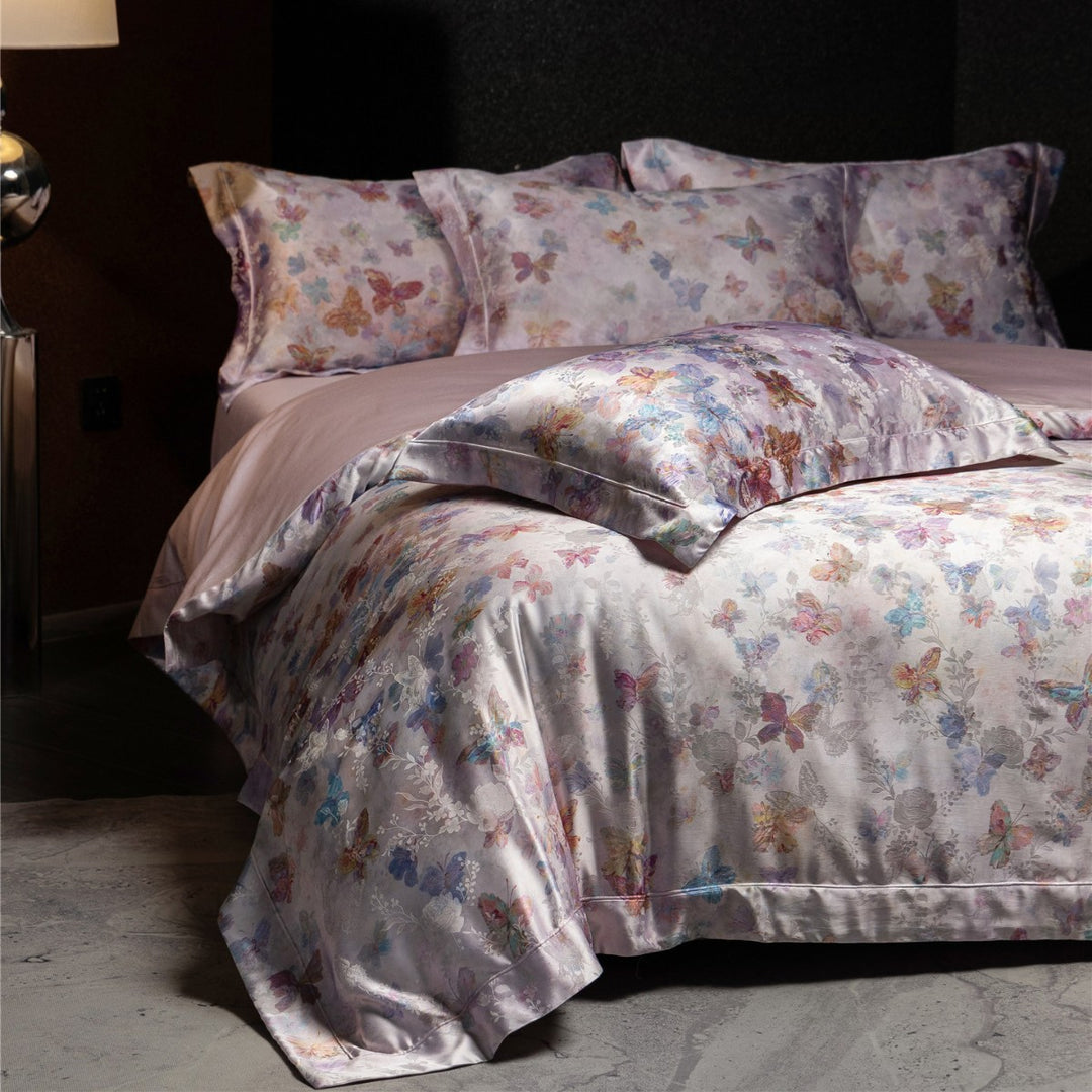 Florales Satin Jacquard Bettbezug Set mit Kissenbezügen