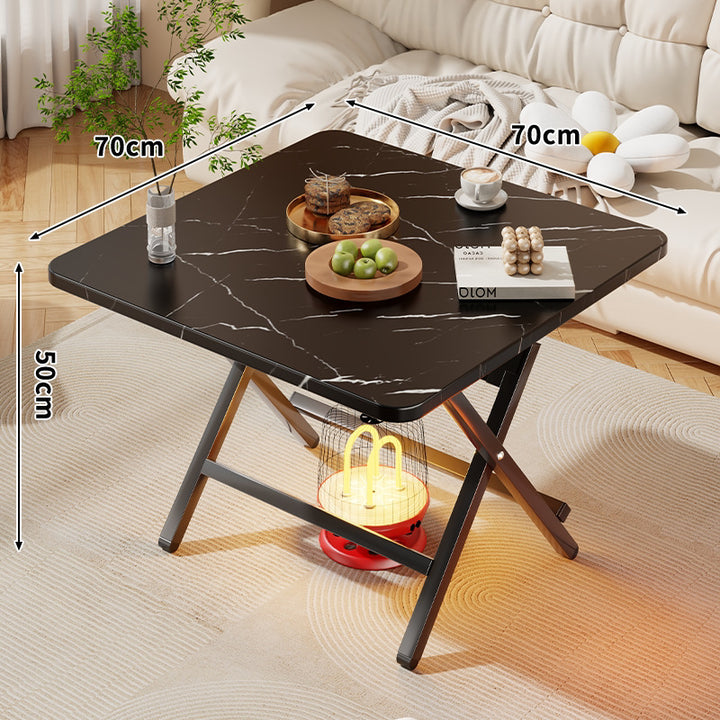 Faltbarer quadratischer Kaffee- und Beistelltisch mit Marmor-Effekt-Top und zusammenklappbarem X-Beinrahmen