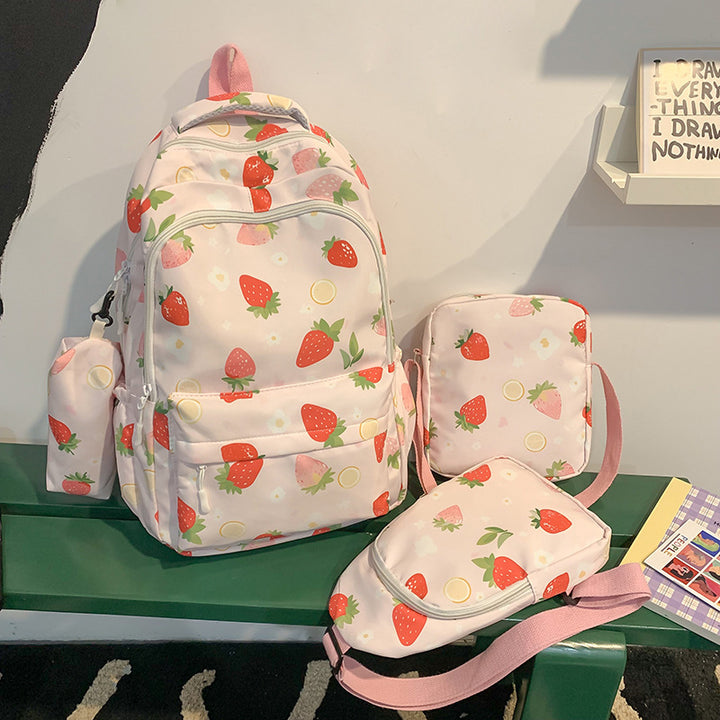 Stylische Erdbeerprint-Rucksack-Set