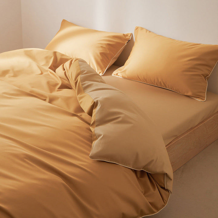 Luxus Baumwoll-Satin Bettbezug Set mit kontrastierender Paspel und verdecktem Verschluss