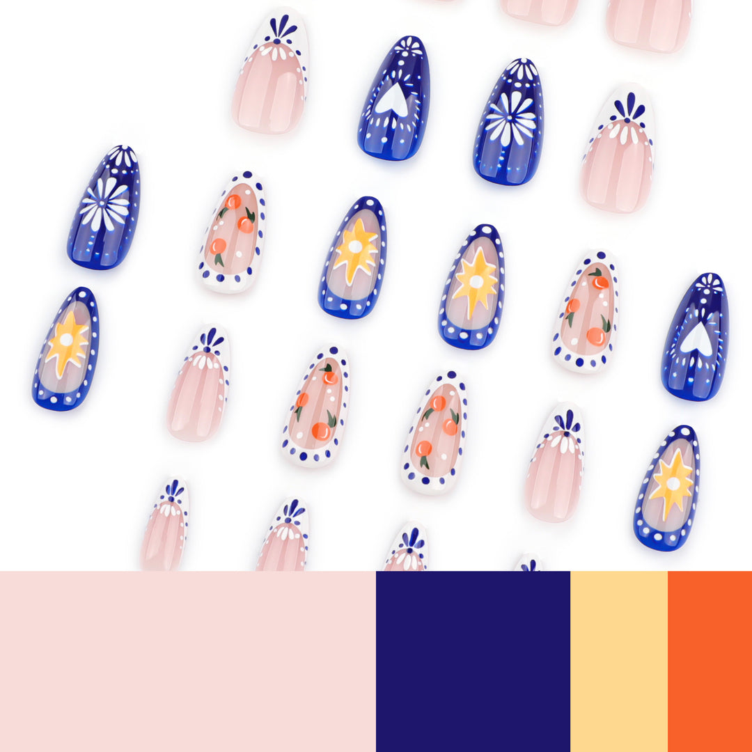 Kunstvolle Nagelkunst mit tropischen Motiven Karnz