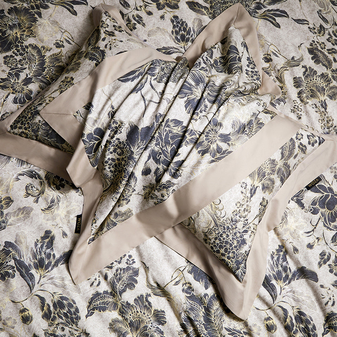 Botanisches Rosenmotiv Baumwoll-Satin Bettbezug-Set mit Seiden-Feeling Rand