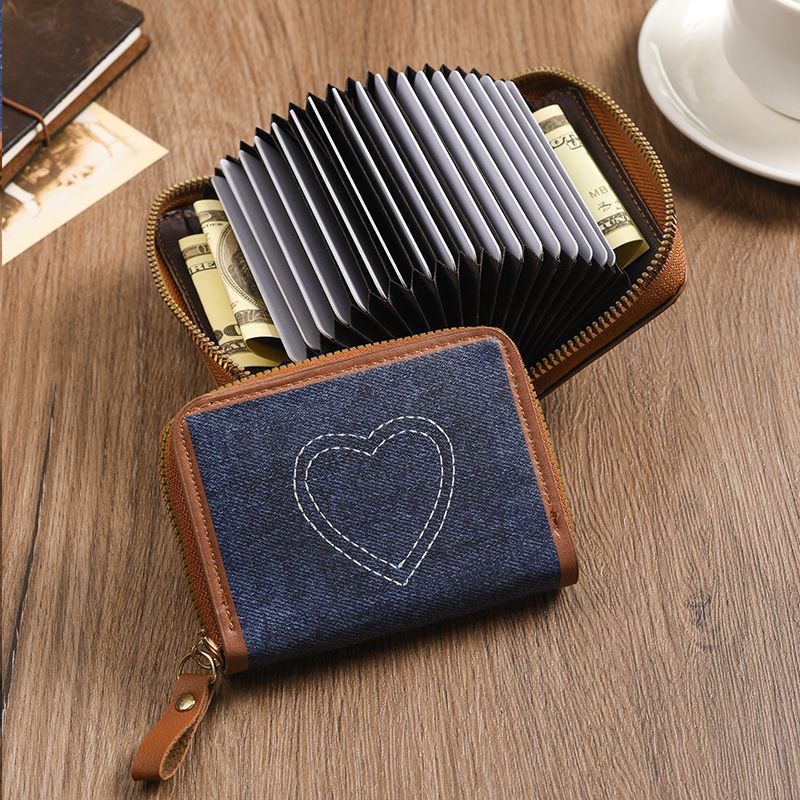 Reißverschluss-Denim-Herz-Münztasche Karnz