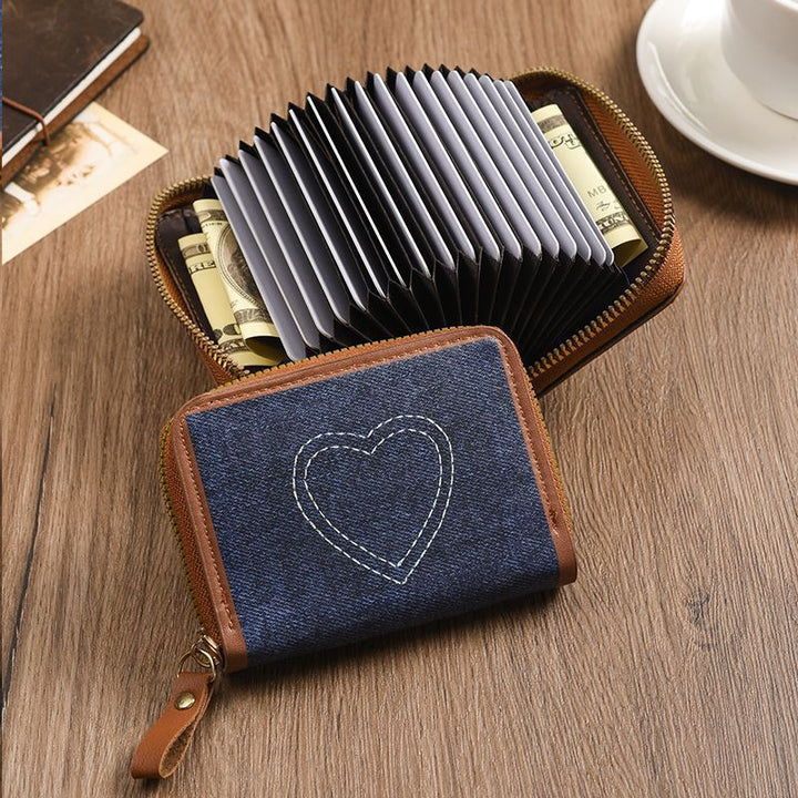 Reißverschluss-Denim-Herz-Münztasche Karnz