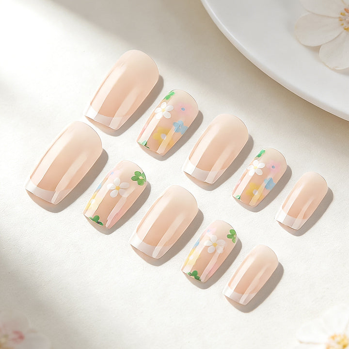 Floral French Tip Press-On Nail Set Karnz