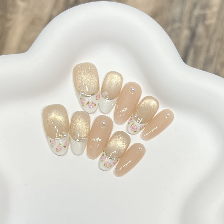 Glitzerndes Floral Press-On Nail Set Karnz