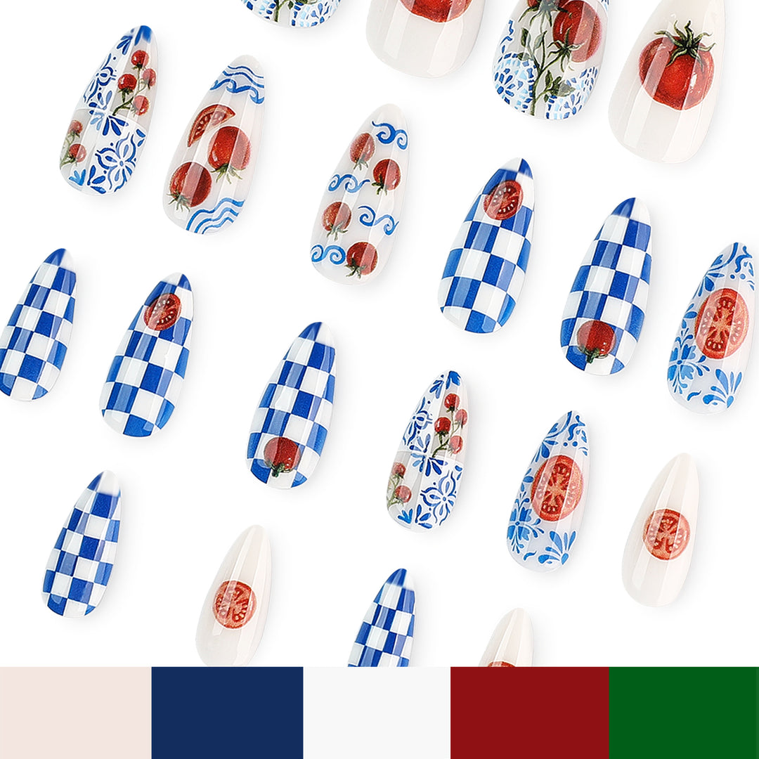 Kunstvolle Stiletto-Nägel mit fröhlichem Tomaten-Design Karnz