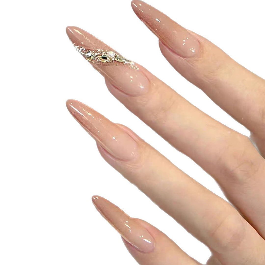 Elegante Stiletto-Style Press-On Nägel mit Edelsteinakzenten Karnz