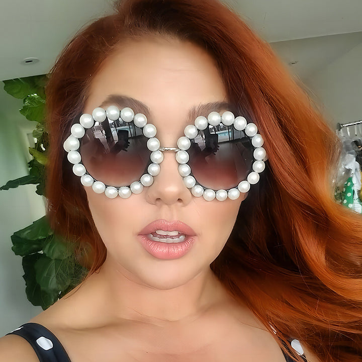 Damen Designer-Sonnenbrille mit perlenbesetztem Rahmen Karnz