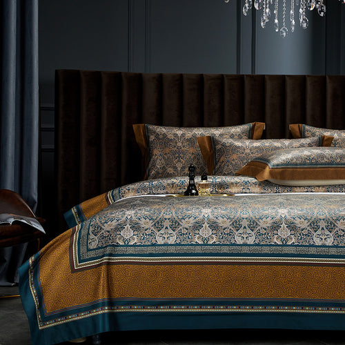 Satin-Feel Art Deco Bettbezug Set mit besticktem Motiv