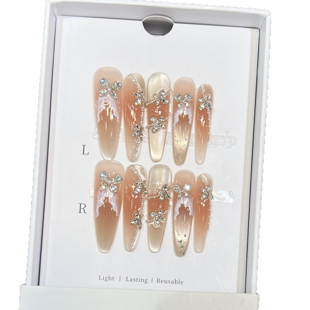Dekorative Strass-besetzte Stiletto Druck-Nagelset Karnz