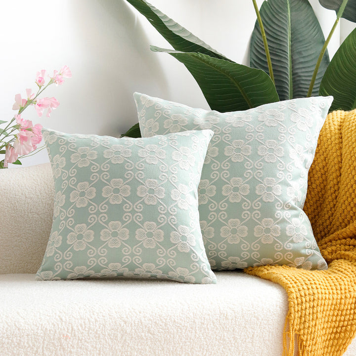 Quadratisches besticktes florales Jacquard-Dekorationskissenbezug
