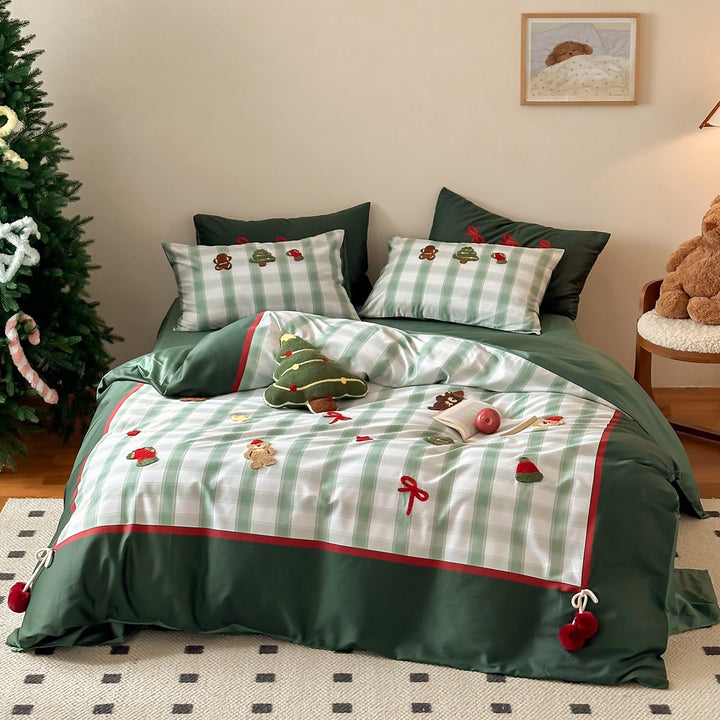 Festliches Bettwäscheset mit gestickten Weihnachtsapplikationen