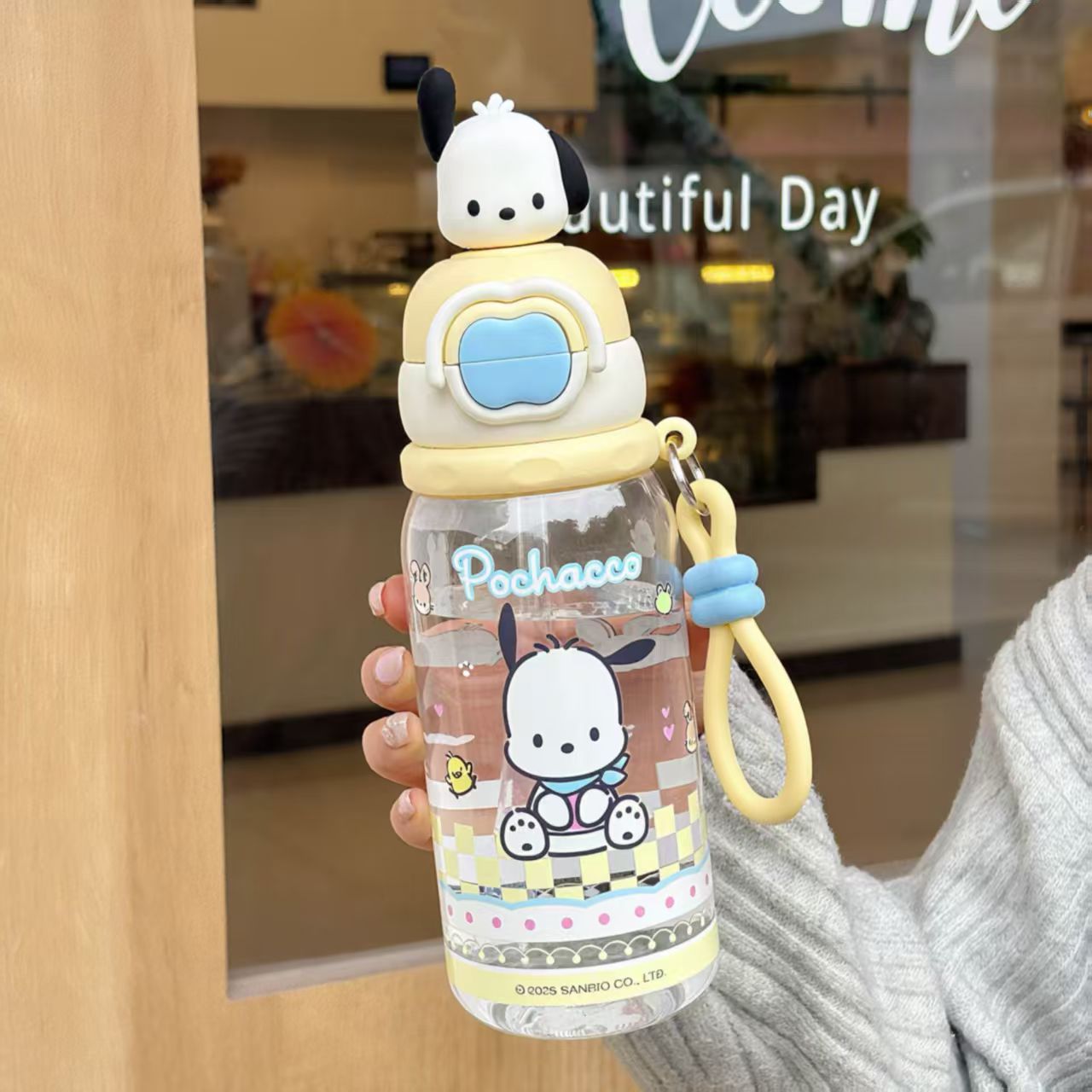 Damen Trinkflasche mit interaktivem Deckel und süßem Pochacco-Design Karnz