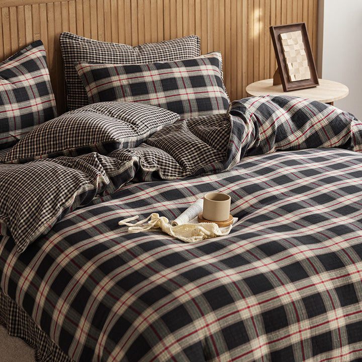 Wendedekbedovertrekset aus Baumwolle mit Plaid-Muster