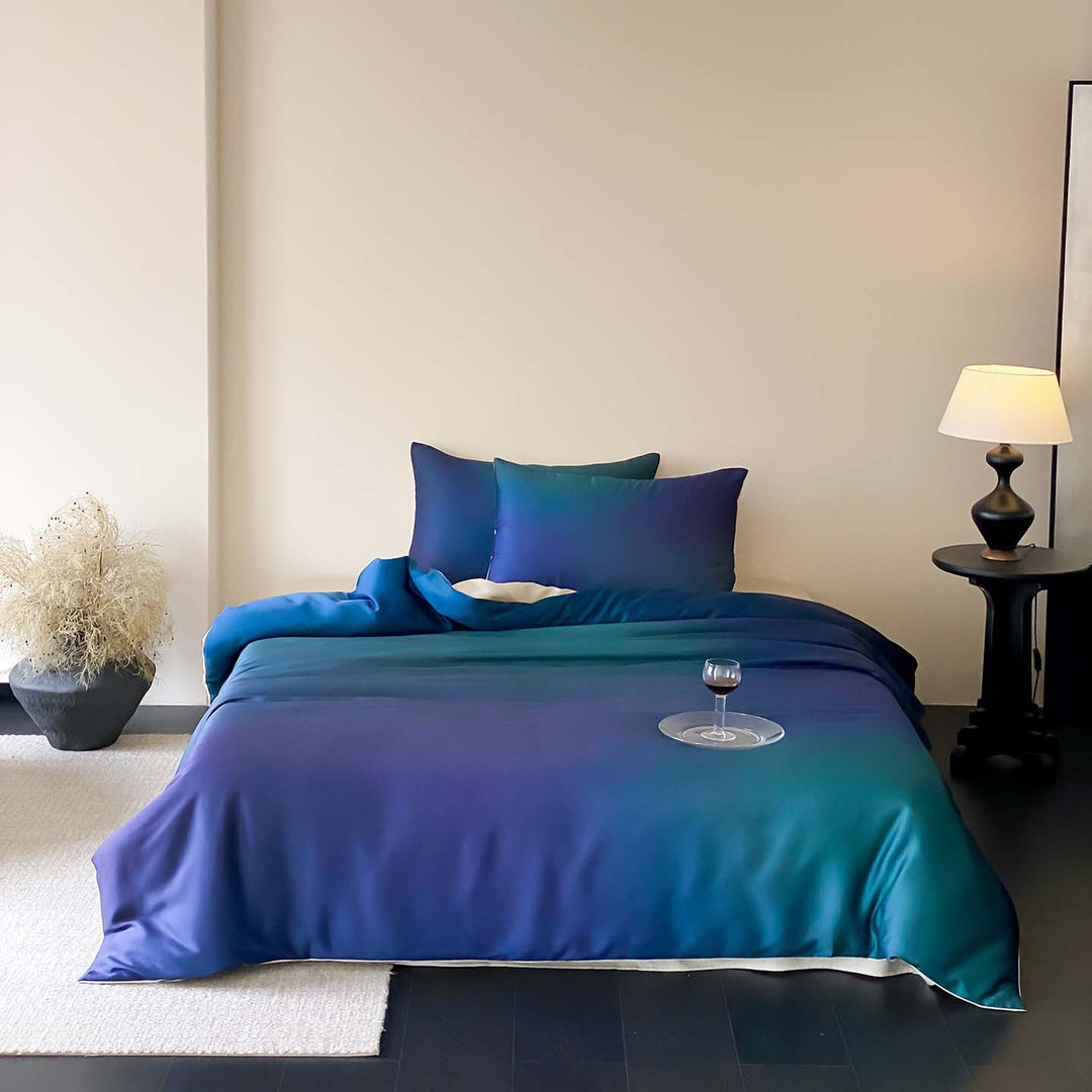 Gradient Satin-Feel Wendebettwäsche mit verstecktem Verschluss und Eckenbändern