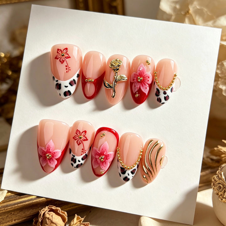 Elegantes florales Press-On-Nagelkunst-Set