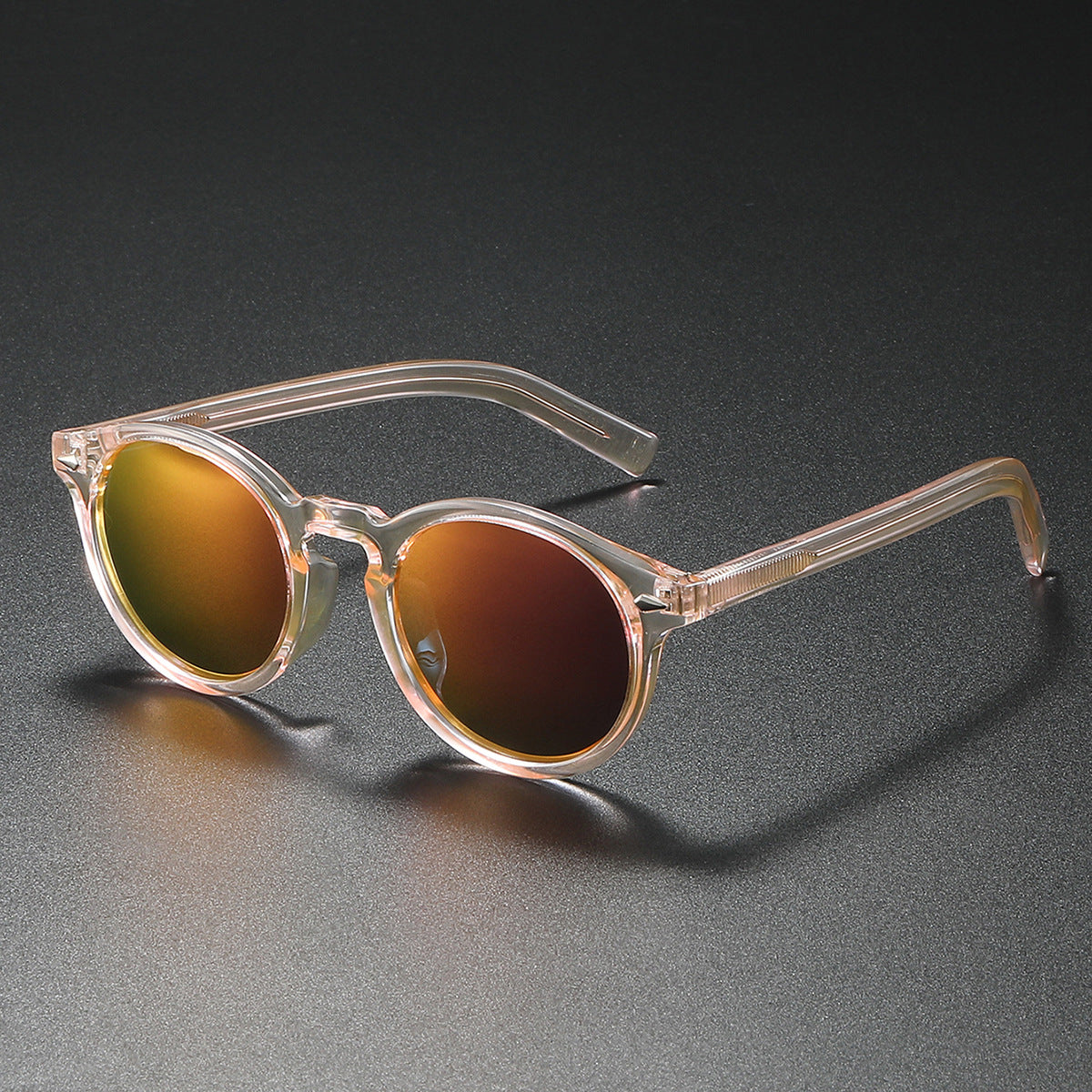 Damen Rund-Sonnenbrille mit transparentem Rahmen und reflektierenden Gläsern Karnz