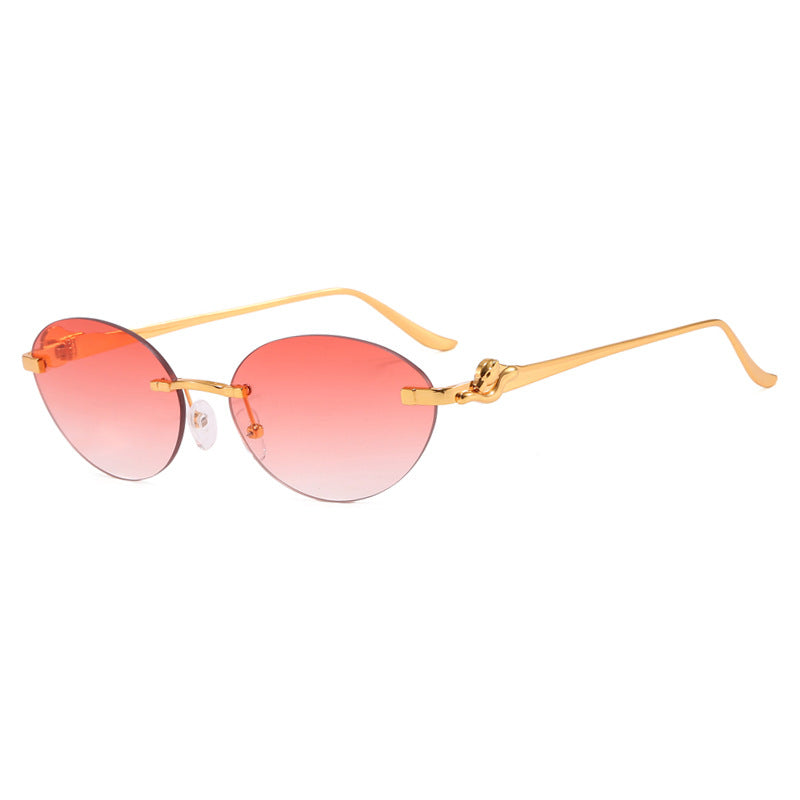 Damen runde Sonnenbrille mit elegantem, halbtransparentem Rahmen und modischen Details Karnz