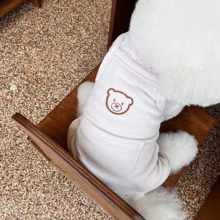 Fleece Einteiler Hund Overall mit Rückentasche und gesticktem Bären