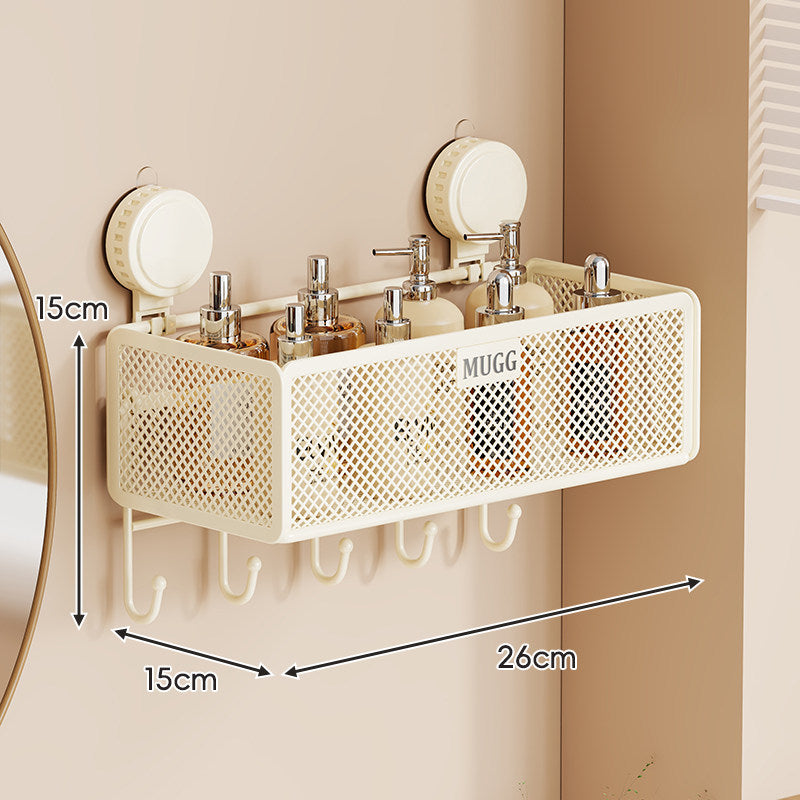 Wandmontierter Saugnetz-Badezimmer-Organizer-Regal mit Multi-Haken-Regal