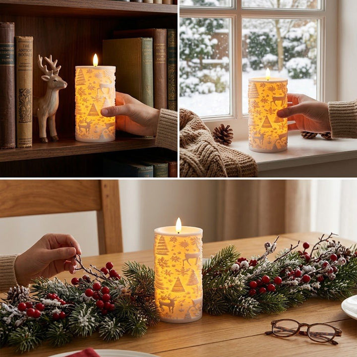 LED Weihnachtskerze mit festlichem Design