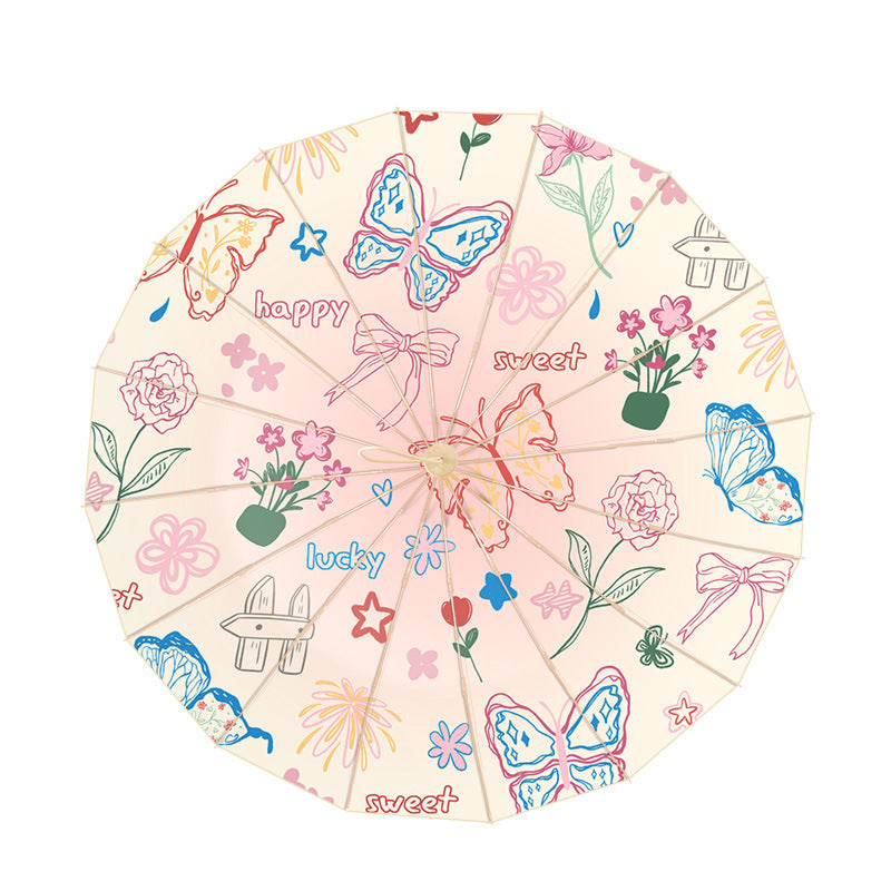 Damen eleganter Faltregenschirm mit floralen Akzenten und ergonomischem Griff Karnz