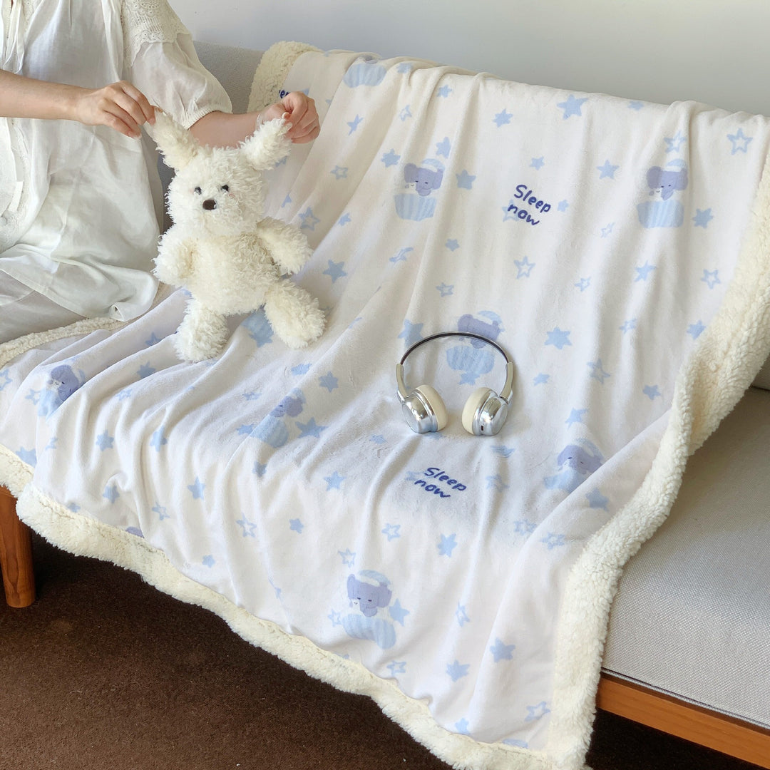 Wendbare Flauschdecke mit Cartoon-Katzenmotiv und Teddyfutter