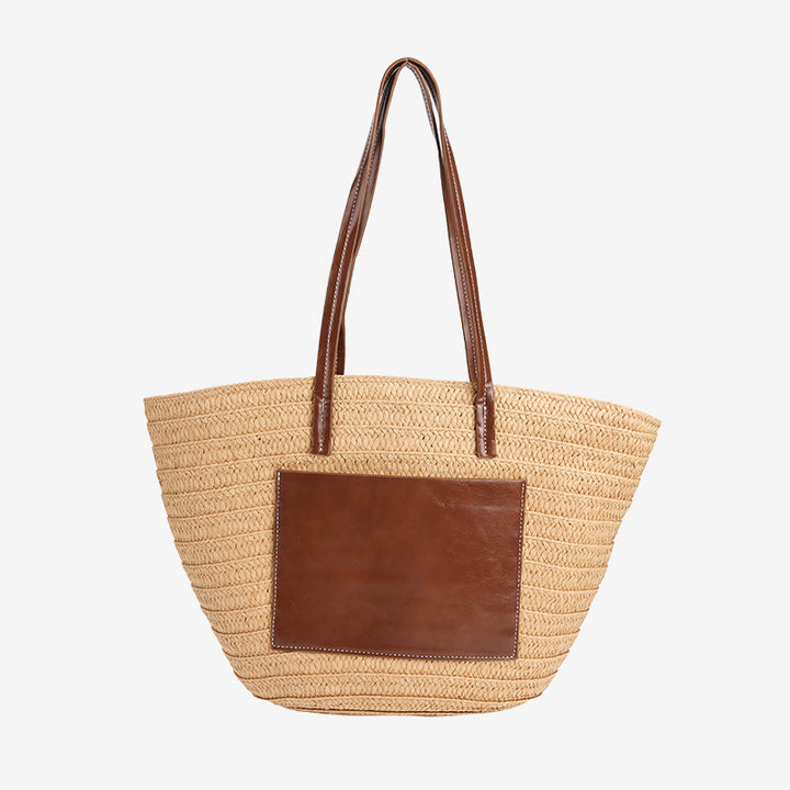 Damen Handgefertigte Tasche aus geflochtenem Naturmaterial mit eleganter Lederapplikation Karnz