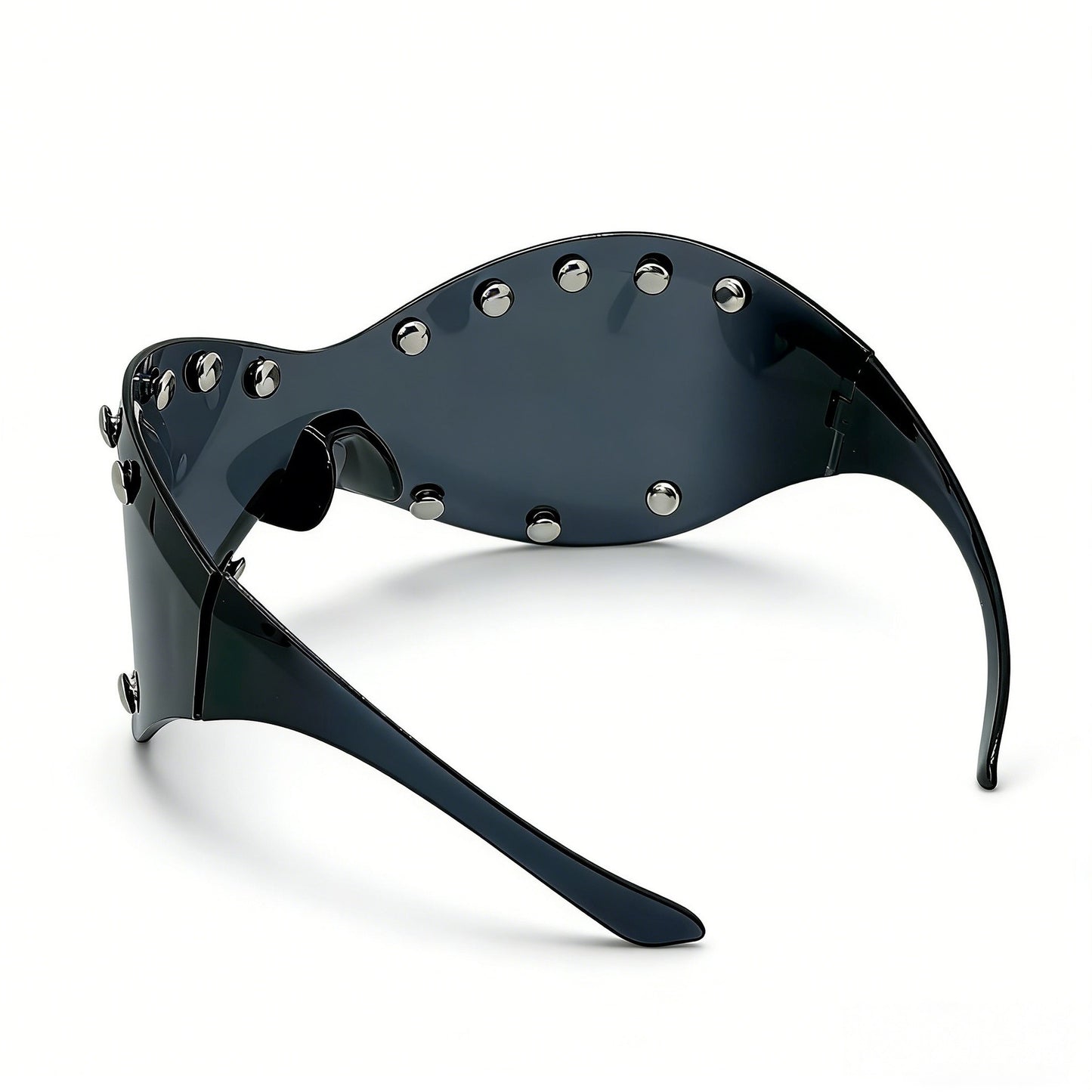 Damen futuristische Designer-Sonnenbrille mit dekorativen Metallelementen Karnz