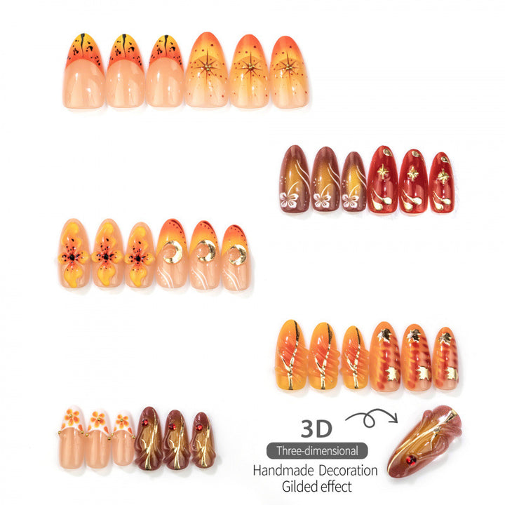 Künstlerisches Press-On-Nagelset mit floralen und abstrakten Designs