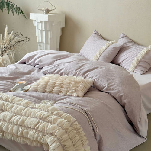 Raffiniertes Luxus Bettbezug Set mit strukturiertem Jacquard und geschichtetem Organza Besatz