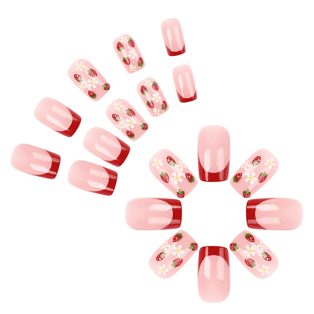 Künstlerische Erdbeer-Blumen-Fake-Nägel Karnz
