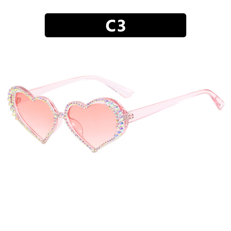 Damen Herzförmige Sonnenbrille mit strassbesetztem Rahmen Karnz