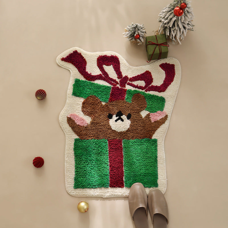 Verspielte geschenkförmige Fußmatte mit getuftetem Teddybärmotiv Karnz