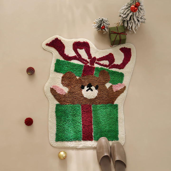 Verspielte geschenkförmige Fußmatte mit getuftetem Teddybärmotiv Karnz