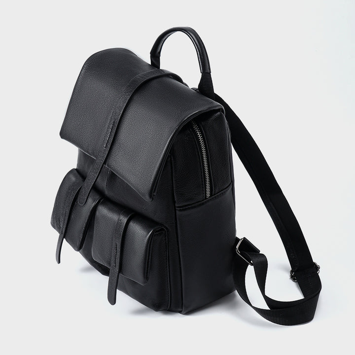 Leder Klappen-Rucksack mit doppelten Fronttaschen und Oberem Griff
