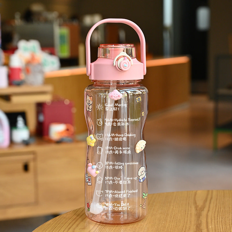 Damen Trinkflasche mit integrierter Zeitmarkierung und praktischem Tragegriff Karnz