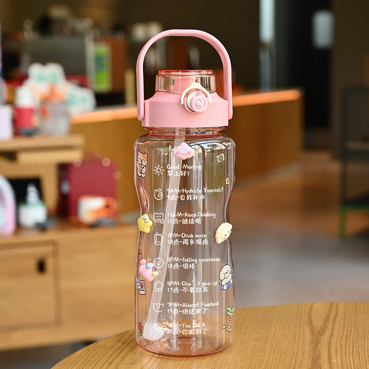 Damen Trinkflasche mit integrierter Zeitmarkierung und praktischem Tragegriff Karnz