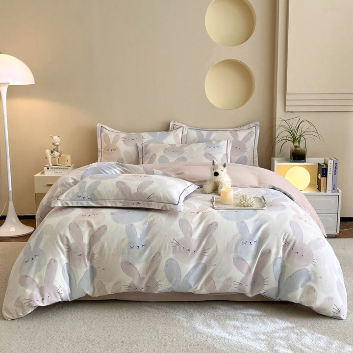 Reversible Brushed Cotton Duvet Cover Set with Pine Tree Embroidery