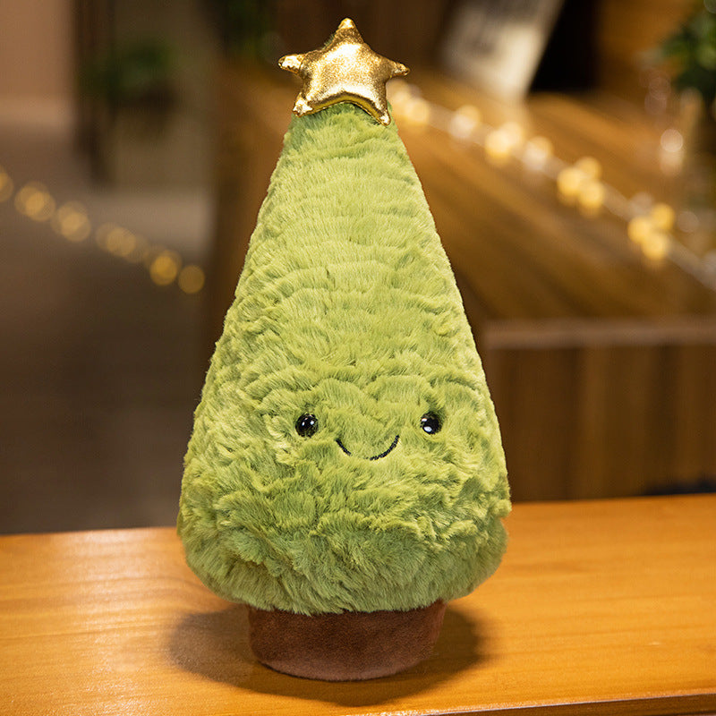 Plüsch Lächelnder Weihnachtsbaum Kuscheltier mit Glitzerstern-Spitze & Weichem Kunstfell Karnz